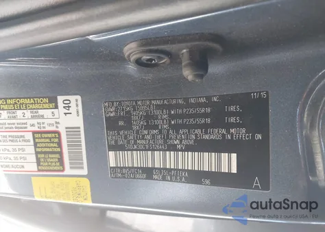 2015 Toyota Sienna Le 7 Passenger z USA, uszkodzony, nr VIN 5TDJK3DC1FS126443